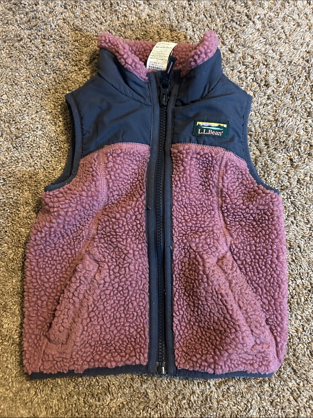 L.L. Bean Kids Mauve Sherpa Fleece Vest with Navy Trim